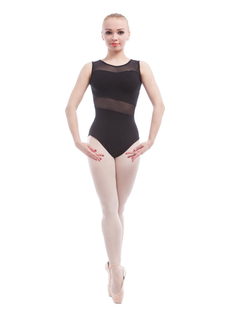 Dance Favourite Ballet Leotards For Women Tank Sleeve Cotton with Mesh Ballet Dancewear Adult Dance Practice Clothes Gymnastics Leotards A1B014 (M) - Image 1